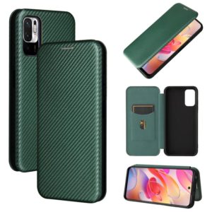 For Xiaomi Redmi Note 10 5G Carbon Fiber Texture Horizontal Flip TPU + PC + PU Leather Case with Card Slot(Green) (OEM)