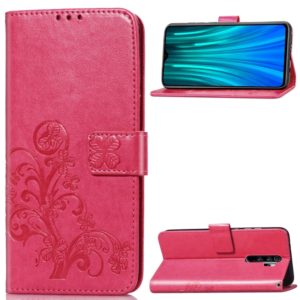 For Xiaomi Redmi Note 8 Pro Four-leaf Clasp Embossed Buckle Mobile Phone Protection Leather Case with Lanyard & Card Slot & Wallet & Bracket Function(Magenta) (OEM)