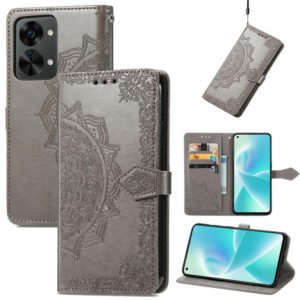 For OnePlus Nord 2T Mandala Flower Embossed Horizontal Flip Leather Phone Case(Gray) (OEM)