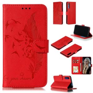 Feather Pattern Litchi Texture Horizontal Flip Leather Case with Wallet & Holder & Card Slots For Huawei Honor 9X Pro(Red) (OEM)