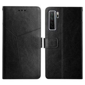 For Huawei P40 Lite 5G Y Stitching Horizontal Flip Leather Phone Case with Holder & Card Slots & Wallet & Photo Frame(Black) (OEM)