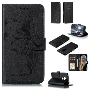 Feather Pattern Litchi Texture Horizontal Flip Leather Case with Wallet & Holder & Card Slots For Motorola Moto G7 Power(Black) (OEM)