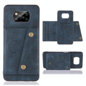 For Xiaomi Poco X3 Double Buckle PU + TPU Shockproof Magnetic Protective Case with Card Slots & Holder(Blue) (OEM)