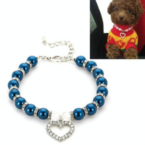Pet Supplies Pearl Necklace Pet Collars Cat and Dog Accessories, Size:L(Dark Blue) (OEM)