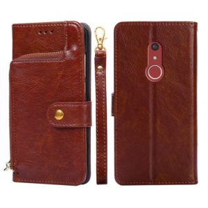 For Fujitsu Arrows Be4 Plus/F-41B Zipper Bag Leather Phone Case(Brown) (OEM)