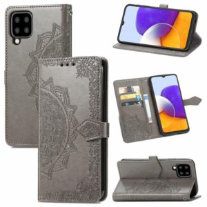 For Samsung Galaxy A22 4G Mandala Embossing Pattern Horizontal Flip Leather Case with Holder & Card Slots & Wallet & Lanyard(Gray) (OEM)