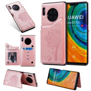 For Huawei Mate30 Pro Cat Tree Embossing Pattern Shockproof Protective Case with Card Slots & Photo Frame(Rose Gold) (OEM)