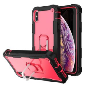For iPhone XS Max PC + Rubber 3-layers Shockproof Protective Case with Rotating Holder(Black + Rose Red) (OEM)