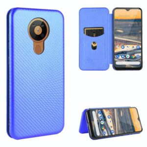 For Nokia 5.3 Carbon Fiber Texture Horizontal Flip TPU + PC + PU Leather Case with Card Slot(Blue) (OEM)