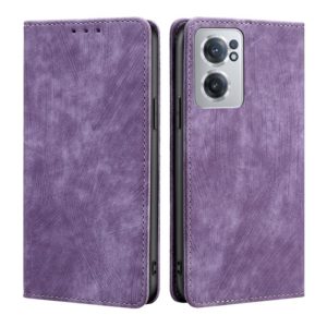 For OnePlus Nord CE 2 5G RFID Anti-theft Brush Magnetic Leather Phone Case(Purple) (OEM)