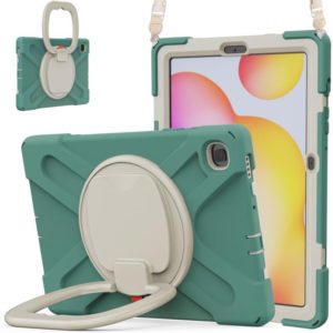 For Samsung Galaxy Tab S6 Lite P610 Silicone + PC Protective Case with Holder & Shoulder Strap(Jade Green) (OEM)