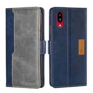 For Sharp Simple Sumaho 6/A201SH Contrast Color Side Buckle Leather Phone Case(Blue + Grey) (OEM)