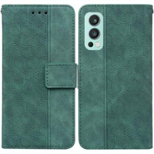 For OnePlus Nord 2 5G Geometric Embossed Leather Phone Case(Green) (OEM)