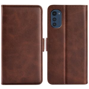For Motorola Moto E32 4G Dual-side Magnetic Buckle Horizontal Flip Leather Phone Case(Brown) (OEM)