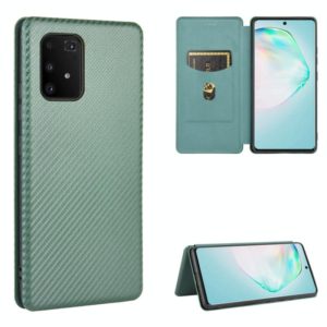 For Samsung Galaxy A91 / M80s / S10 Lite Carbon Fiber Texture Horizontal Flip TPU + PC + PU Leather Case with Rope & Card Slot(Green) (OEM)