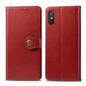 For Xiaomi Redmi 9A Retro Solid Color Leather Buckle Phone Case with Lanyard & Photo Frame & Card Slot & Wallet & Stand Function(Red) (OEM)