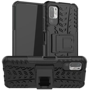 For Xiaomi Redmi Note 10 5G Tire Texture Shockproof TPU+PC Protective Case with Holder(Black) (OEM)