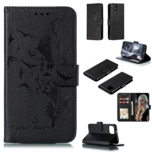 Feather Pattern Litchi Texture Horizontal Flip Leather Case with Wallet & Holder & Card Slots For Google Pixel 4(Black) (OEM)