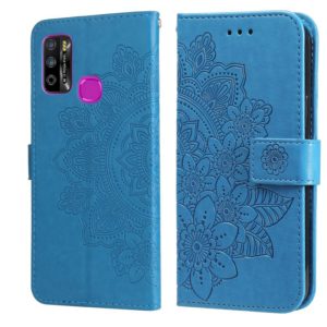For Infinix Hot 9 Play 7-petal Flowers Embossing Pattern Horizontal Flip PU Leather Case with Holder & Card Slots & Wallet & Photo Frame(Blue) (OEM)
