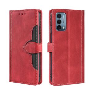 For OnePlus Nord N200 5G Skin Feel Straw Hat Magnetic Buckle Leather Phone Case(Red) (OEM)