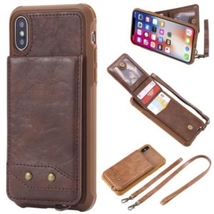 For iPhone X / XS Vertical Flip Shockproof Leather Protective Case with Long Rope, Support Card Slots & Bracket & Photo Holder & Wallet Function(咖啡) (OEM)