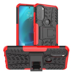 For Motorola Moto G71 5G Tire Texture TPU + PC Phone Case with Holder(Red) (OEM)