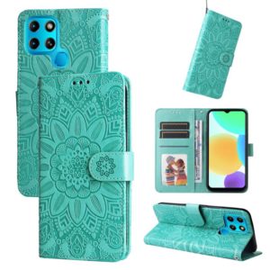 For Infinix Smart 6 Embossed Sunflower Leather Phone Case(Green) (OEM)