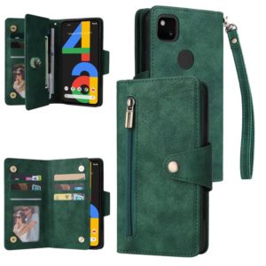 For Google Pixel 4A 4G Rivet Buckle 9 Cards Three Fold Leather Phone Case(Green) (OEM)