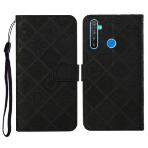 For OPPO Realme 5 Pro Ethnic Style Embossed Pattern Horizontal Flip Leather Case with Holder & Card Slots & Wallet & Lanyard(Black) (OEM)