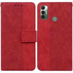 For Tecno Spark 7 Geometric Embossed Leather Phone Case(Red) (OEM)