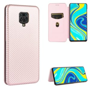 For Xiaomi Redmi Note 9S Carbon Fiber Texture Horizontal Flip TPU + PC + PU Leather Case with Card Slot(Pink) (OEM)
