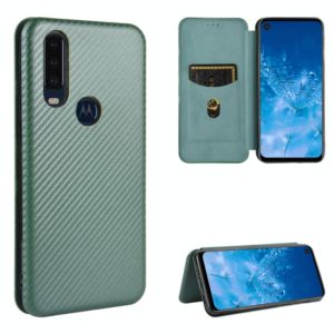 For Motorola Moto P40 Power / One Action Carbon Fiber Texture Horizontal Flip TPU + PC + PU Leather Case with Rope & Card Slot(Green) (OEM)
