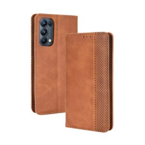 For OPPO Reno5 Pro 5G Magnetic Buckle Retro Crazy Horse Texture Horizontal Flip Leather Case with Holder & Card Slots & Photo Frame(Brown) (OEM)