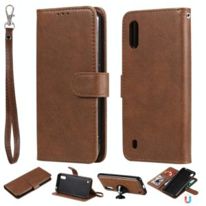For Samsung Galaxy A01(EU Version) 2 in 1 Solid Color Detachable PU Leather Case with Card Slots & Magnetic Holder & Photo Frame & Wallet & Strap(Brown) (OEM)