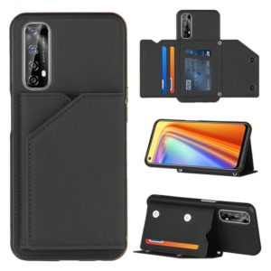 For OPPO Realme 7 Skin Feel PU + TPU + PC Back Cover Shockproof Case with Card Slots & Holder & Photo Frame(Black) (OEM)