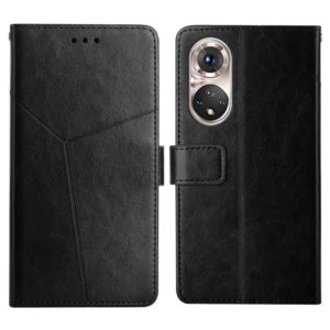 For Huawei P50 Y Stitching Horizontal Flip Leather Phone Case with Holder & Card Slots & Wallet & Photo Frame(Black) (OEM)