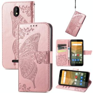 For Vodafone Smart E11 Butterfly Love Flowers Embossed Horizontal Flip Leather Case with Holder & Card Slots & Wallet & Lanyard(Rose Gold) (OEM)