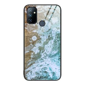 For OnePlus Nord N100 Marble Pattern Glass Protective Phone Case(Beach) (OEM)