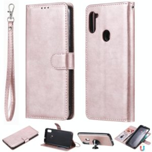 For Samsung Galaxy M11 / A11 2 in 1 Solid Color Detachable PU Leather Case with Card Slots & Magnetic Holder & Photo Frame & Wallet & Strap(Rose Gold) (OEM)
