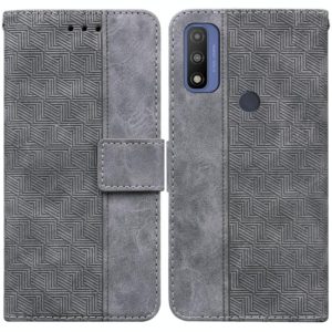 For Motorola Moto G Pure Geometric Embossed Leather Phone Case(Grey) (OEM)