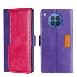 For Huawei Nova 8i Contrast Color Side Buckle Leather Phone Case(Purple + Rose Red) (OEM)