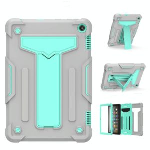 For Amazon Kindle Fire HD 8 2020/Fire 8 Plus T-shaped Bracket Contrast Color Shockproof PC + Silicone Tablet Protective Case(Grey+Mint Green) (OEM)