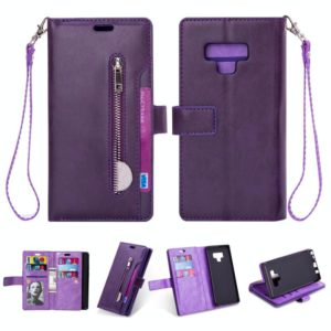 For Samsung Galaxy Note9 Multifunctional Zipper Horizontal Flip Leather Case with Holder & Wallet & 9 Card Slots & Lanyard(Purple) (OEM)