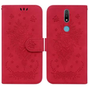 For Nokia 2.4 Butterfly Rose Embossed Leather Phone Case(Red) (OEM)