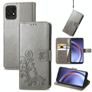 For Huawei Maimang 10 SE Four-leaf Clasp Embossed Buckle Mobile Phone Protection Leather Case with Lanyard & Card Slot & Wallet & Bracket Function(Grey) (OEM)