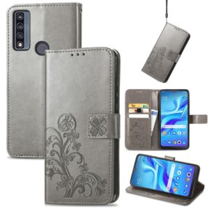 For TCL 4X 5G Four-leaf Clasp Embossed Buckle Leather Phone Case(Gray) (OEM)