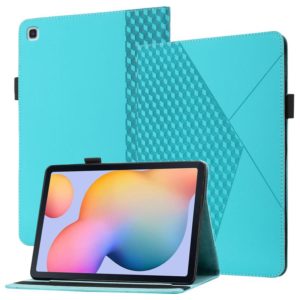 For Samsung Galaxy Tab S6 Lite SM-P610/T615 Rhombus Skin Feel Horizontal Flip Tablet Leather Case with Card Slots & Holder(Lake Blue) (OEM)