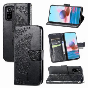 For Xiaomi Redmi Note 10 4G Butterfly Love Flower Embossed Horizontal Flip Leather Case with Bracket & Card Slot & Wallet & Lanyard(Black) (OEM)