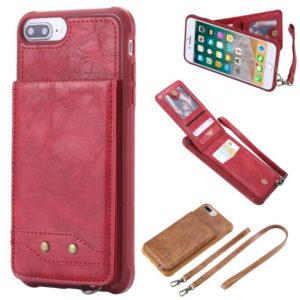 For iPhone 6 Plus Vertical Flip Shockproof Leather Protective Case with Long Rope, Support Card Slots & Bracket & Photo Holder & Wallet Function(Red) (OEM)