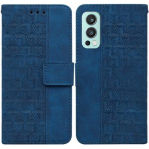 For OnePlus Nord 2 5G Geometric Embossed Leather Phone Case(Blue) (OEM)